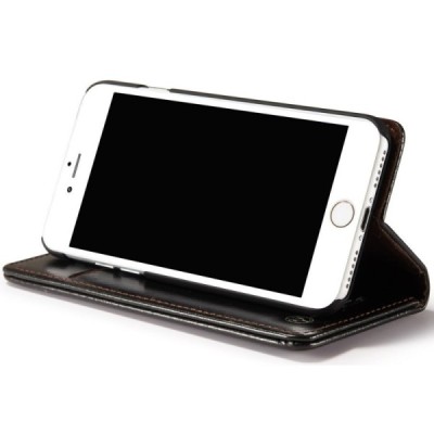 Apple iPhone 7 (iPhone 8) „CaseMe“ solidus atverčiamas juodas odinis dėklas - knygutė / Priedai.lt