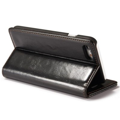 Apple iPhone 7 (iPhone 8) „CaseMe“ solidus atverčiamas juodas odinis dėklas - knygutė / Priedai.lt