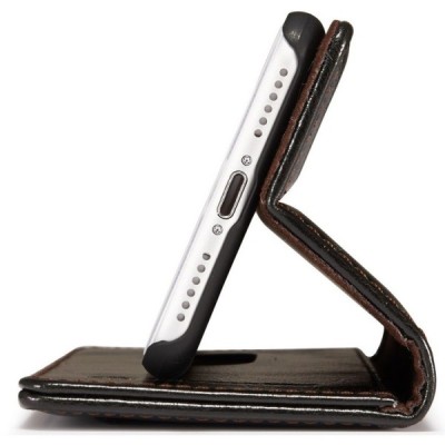 Apple iPhone 7 (iPhone 8) „CaseMe“ solidus atverčiamas juodas odinis dėklas - knygutė / Priedai.lt