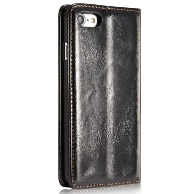 Apple iPhone 7 (iPhone 8) „CaseMe“ solidus atverčiamas juodas odinis dėklas - knygutė / Priedai.lt