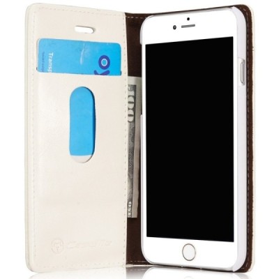 Apple iPhone 7 (iPhone 8) „CaseMe“ solīds atvēramais ādas balts maciņš - maks / Vacins.lv
