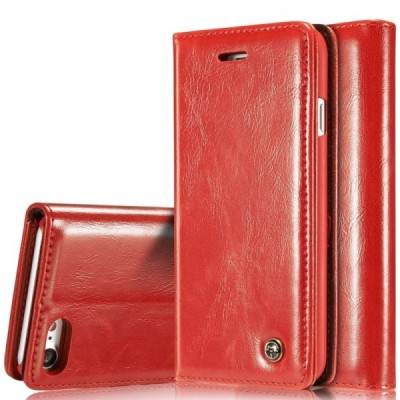 Apple iPhone 7 (iPhone 8) „CaseMe“ solīds atvēramais ādas sarkans maciņš - maks / Vacins.lv