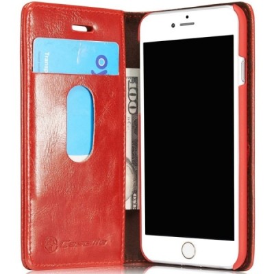 Apple iPhone 7 (iPhone 8) „CaseMe“ solīds atvēramais ādas sarkans maciņš - maks / Vacins.lv