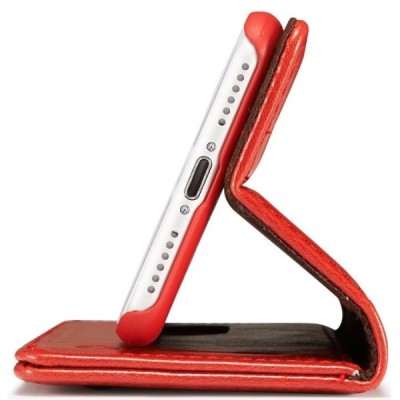 Apple iPhone 7 (iPhone 8) „CaseMe“ solīds atvēramais ādas sarkans maciņš - maks / Vacins.lv