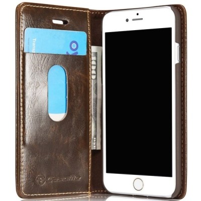 Apple iPhone 7 (iPhone 8) „CaseMe“ solīds atvēramais ādas brūns maciņš - maks / Vacins.lv