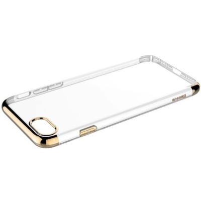 Apple iPhone 7 (iPhone 8) Baseus Glitter plastikinis skaidrus permatomas auksinis dėklas / Priedai.lt