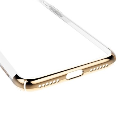 Apple iPhone 7 (iPhone 8) Baseus Glitter plastikinis skaidrus permatomas auksinis dėklas / Priedai.lt