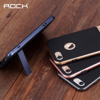„Rock“ Royce Kickstand pastiprinātas aizsardzības melns apmales zeltā krāsā Apple iPhone 7 (iPhone 8) apvalks / Vacins.lv