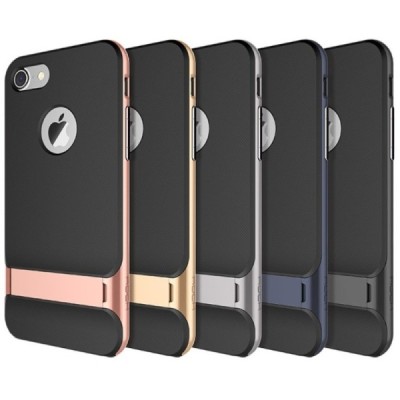 „Rock“ Royce Kickstand pastiprinātas aizsardzības melns apmales zeltā krāsā Apple iPhone 7 (iPhone 8) apvalks / Vacins.lv