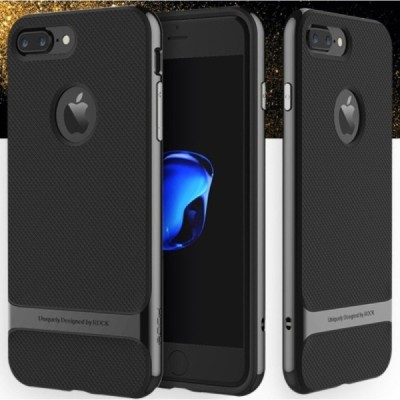 „Rock“ Royce sustiprintos apsaugos Apple iPhone 7 Plus (iPhone 8 Plus) juodas pilkos spalvos apvadais kieto silikono (TPU) ir pl