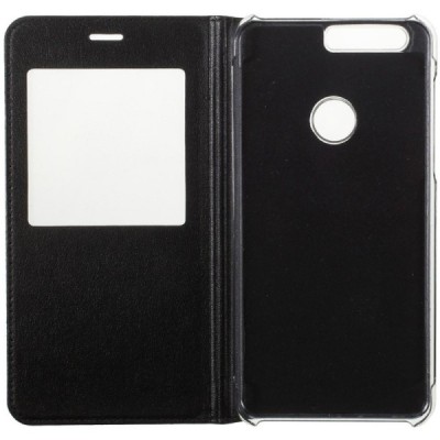Huawei Honor 8 juodas odinis atverčiamas „View Window“ dėklas su langeliu / Priedai.lt