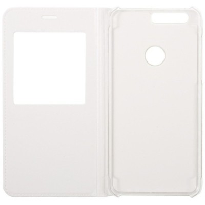 Huawei Honor 8 baltas odinis atverčiamas „Smart Window“ dėklas su langeliu / Priedai.lt