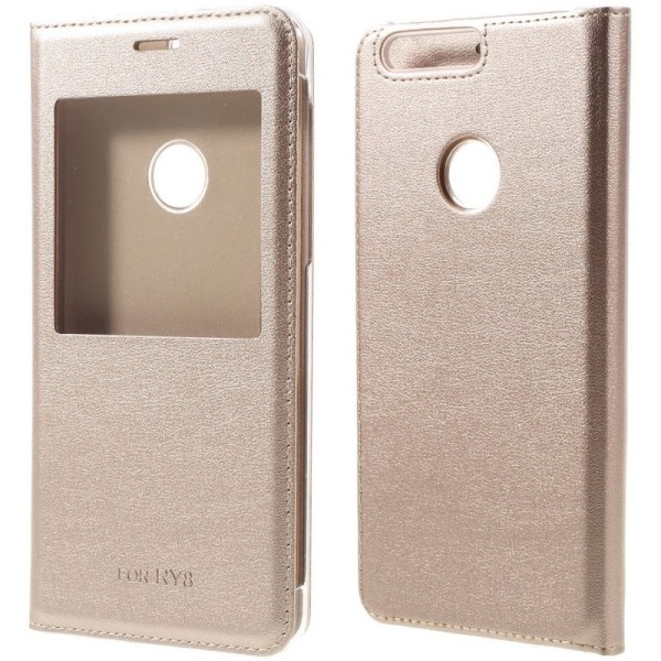 „Smart Window“ atverčiamas odinis dėklas - auksinis (Honor 8)