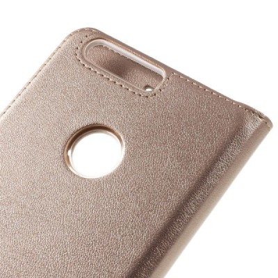 Huawei Honor 8 auksinis odinis atverčiamas „Smart Window“ dėklas su langeliu / Priedai.lt