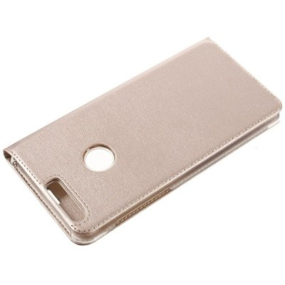 Huawei Honor 8 auksinis odinis atverčiamas „Smart Window“ dėklas su langeliu / Priedai.lt