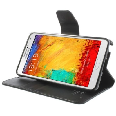 Samsung Galaxy Note 3 (N900) Mercury Sonata atvērams melns ādas futrālis - maciņš / Vacins.lv