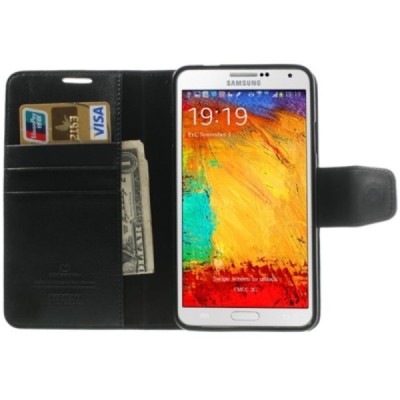 Samsung Galaxy Note 3 (N900) Mercury Sonata atvērams melns ādas futrālis - maciņš / Vacins.lv