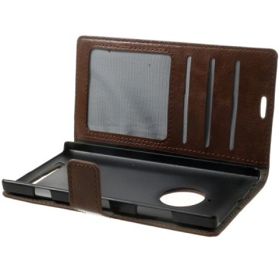 Nokia Lumia 830 atvēramais brūns ādas maciņš (maks) / Vacins.lv