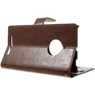 Nokia Lumia 830 atvēramais brūns ādas maciņš (maks) / Vacins.lv