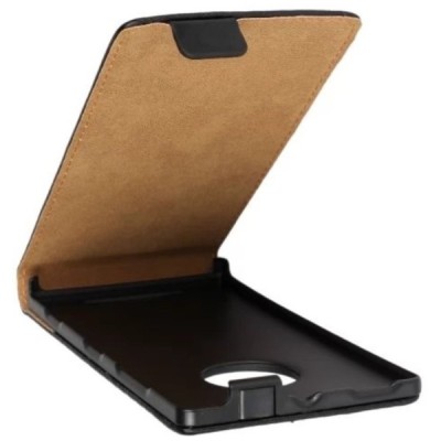 Nokia Lumia 830 klasisks ādas vertikāli atvēramais melns futrālis / Vacins.lv