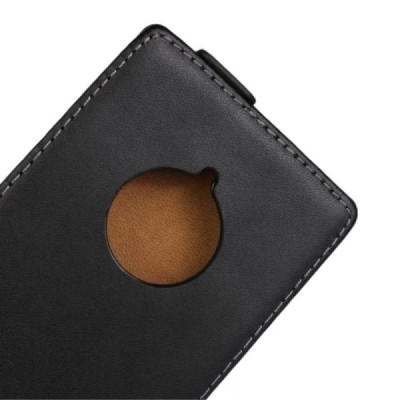 Nokia Lumia 830 klasisks ādas vertikāli atvēramais melns futrālis / Vacins.lv