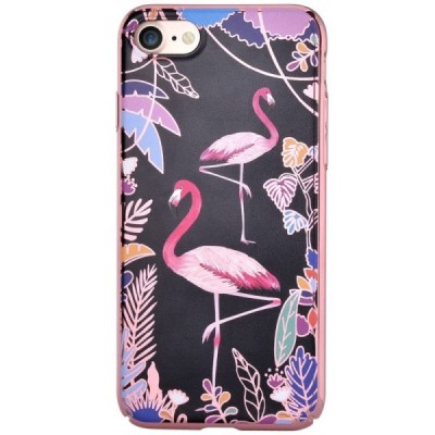 Apple iPhone 7 (iPhone 8) „Devia“ Flamingo juodas elegantiškas plastikinis dėklas rožiniais apvadais / Priedai.lt