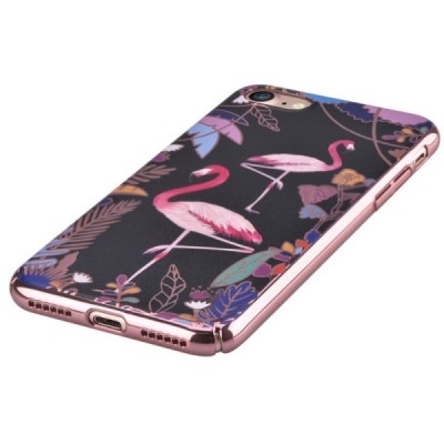 Apple iPhone 7 (iPhone 8) „Devia“ Flamingo juodas elegantiškas plastikinis dėklas rožiniais apvadais / Priedai.lt