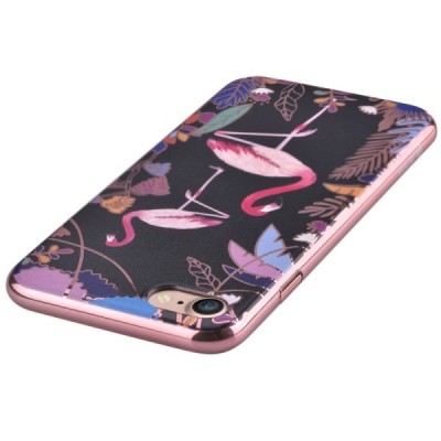 Apple iPhone 7 (iPhone 8) „Devia“ Flamingo juodas elegantiškas plastikinis dėklas rožiniais apvadais / Priedai.lt