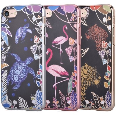 Apple iPhone 7 (iPhone 8) „Devia“ Flamingo juodas elegantiškas plastikinis dėklas rožiniais apvadais / Priedai.lt