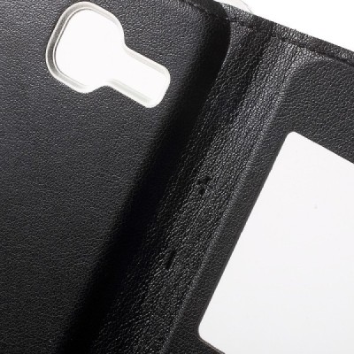 Samsung Galaxy J1 mini (J105) juodas odinis atverčiamas „Smart Window“ dėklas su langeliu / Priedai.lt