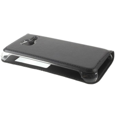 Samsung Galaxy J1 mini (J105) juodas odinis atverčiamas „Smart Window“ dėklas su langeliu / Priedai.lt