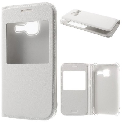 Samsung Galaxy J1 mini (J105) balts atvēramais Smart Window ādas maciņš / Vacins.lv