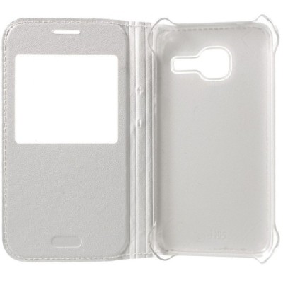 Samsung Galaxy J1 mini (J105) balts atvēramais Smart Window ādas maciņš / Vacins.lv