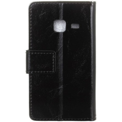 Samsung Galaxy J1 mini (J105) atvēramais ādas melns maciņš (maks) / Vacins.lv