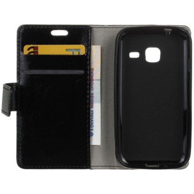 Samsung Galaxy J1 mini (J105) atvēramais ādas melns maciņš (maks) / Vacins.lv