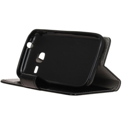 Samsung Galaxy J1 mini (J105) atvēramais ādas melns maciņš (maks) / Vacins.lv