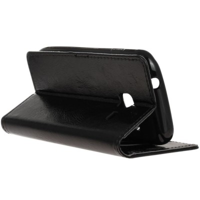 Samsung Galaxy J1 mini (J105) atvēramais ādas melns maciņš (maks) / Vacins.lv