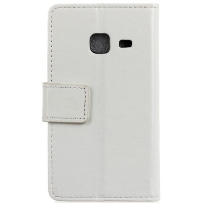 Samsung Galaxy J1 mini (J105) atvēramais ādas balts maciņš (maks) / Vacins.lv