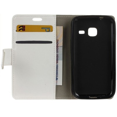 Samsung Galaxy J1 mini (J105) atvēramais ādas balts maciņš (maks) / Vacins.lv