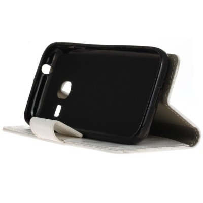 Samsung Galaxy J1 mini (J105) atvēramais ādas balts maciņš (maks) / Vacins.lv