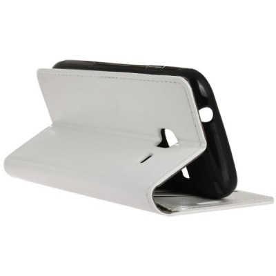 Samsung Galaxy J1 mini (J105) atvēramais ādas balts maciņš (maks) / Vacins.lv