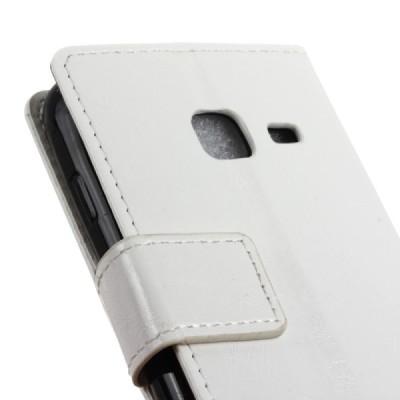 Samsung Galaxy J1 mini (J105) atvēramais ādas balts maciņš (maks) / Vacins.lv