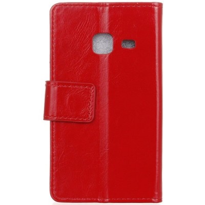 Samsung Galaxy J1 mini (J105) atvēramais ādas sarkans maciņš (maks) / Vacins.lv