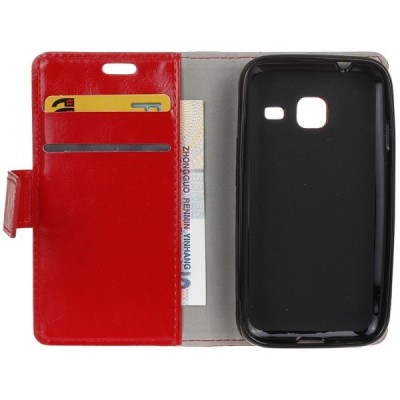 Samsung Galaxy J1 mini (J105) atvēramais ādas sarkans maciņš (maks) / Vacins.lv