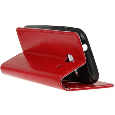 Samsung Galaxy J1 mini (J105) atvēramais ādas sarkans maciņš (maks) / Vacins.lv