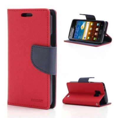 „Mercury“ Samsung Galaxy S2 raudonas odinis atverčiamas dėklas - piniginė / Priedai.lt