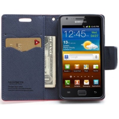 „Mercury“ Samsung Galaxy S2 raudonas odinis atverčiamas dėklas - piniginė / Priedai.lt