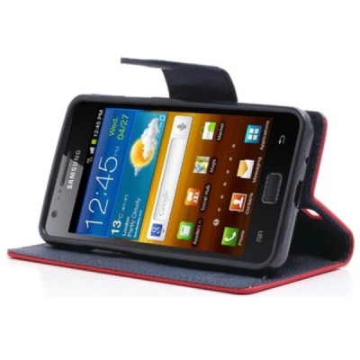 „Mercury“ Samsung Galaxy S2 raudonas odinis atverčiamas dėklas - piniginė / Priedai.lt