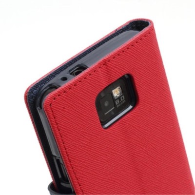 „Mercury“ Samsung Galaxy S2 raudonas odinis atverčiamas dėklas - piniginė / Priedai.lt