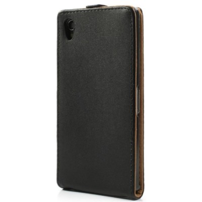 Sony Xperia Z1 (Honami L39h) vertikaliai (žemyn) atverčiamas juodas odinis dėklas / Priedai.lt